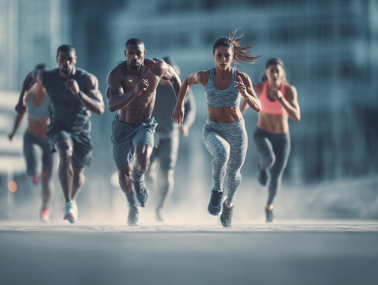 Grup divers de oameni făcând exerciții fizice în aer liber